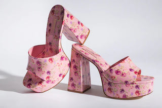 Larroudé x LoveShackFancy Dolly Heeled Platform Sandals Pink Floral Womens EU 38