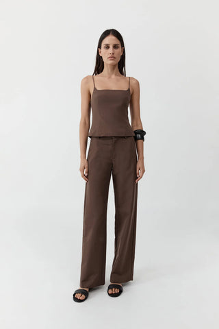 NWT St. Agni Silk Canvas Cami & Carter Trousers Pants Set Mud Top M / Bottom S