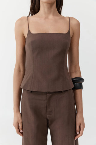 NWT St. Agni Silk Canvas Cami & Carter Trousers Pants Set Mud Top M / Bottom S