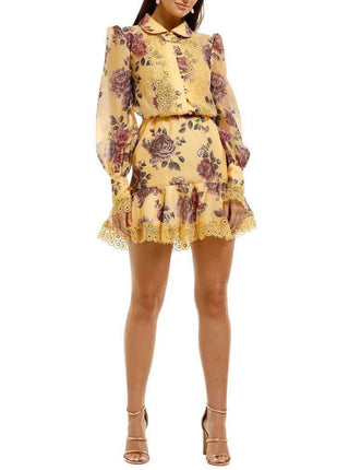 Keepsake the Label Atomic Long Sleeve Mini Dress Butterscotch Garden Floral US 8