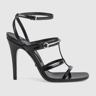 Gucci Leather Horsebit 105mm Strappy Stilettto Heel Sandals Black Women's EU 38