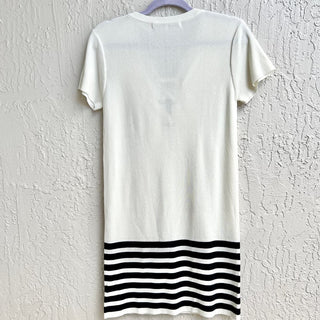 NWOT English Factory Short Sleeve Ruffle Lace Up Stripe Mini Dress White Women S