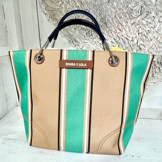 NWOT Bimba Y Lola Canopy Canvas Striped Medium Tote Handbag Green/Tan