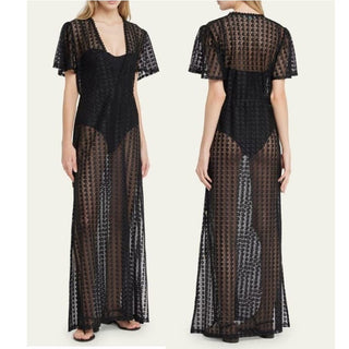 NWT Melissa Odabash Esme Open Knit Kaftan Maxi Cover Up Dress Black Women's XS