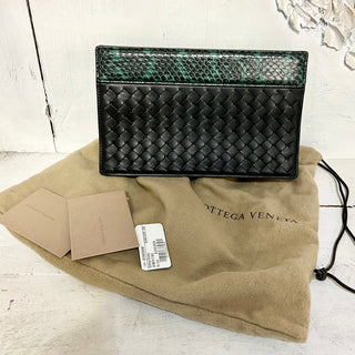 NWT Bottega Veneta Snakeskin Leather Mini Purse Clutch Handbag Black/Green