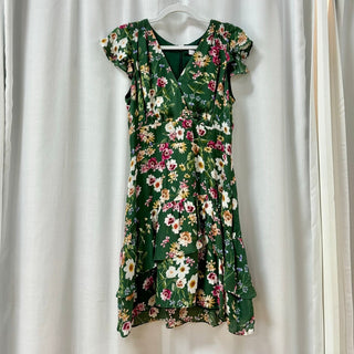 NWT Parker Sloan Silk-Blend Floral Wrap Mini Dress Green Women's Size US 6