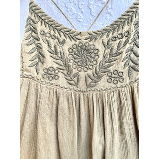 Free People Blackbird Embroidered Spaghetti Strap Tank Top Moss Green Women's XS