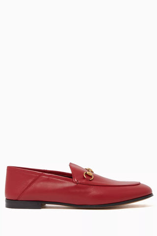 Gucci Brixton Horsebit Leather Slip On Almond Toe Loafer Flat Burgundy EU 41.5