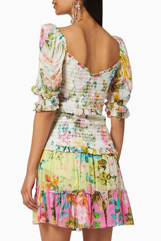Hemant and Nandita Jolie Floral Puff Sleeve Sweetheart Neck Mini Dress Multi L