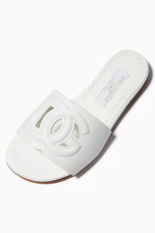 Dolce and Gabbana DG Millennials Cutout Logo Slides Sandals White Kids EU 32/US 1