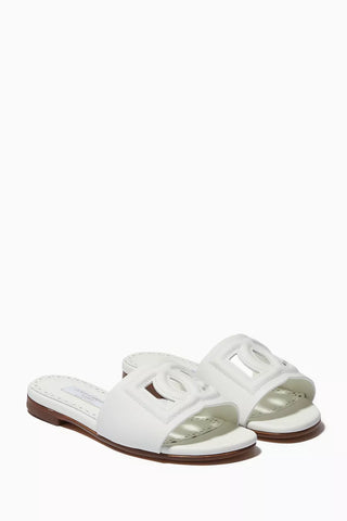 Dolce and Gabbana DG Millennials Cutout Logo Slides Sandals White Kids EU 32/US 1