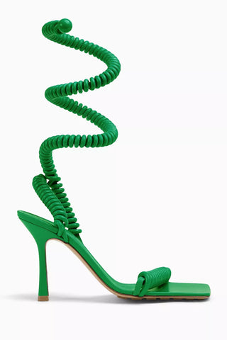 NWOT Bottega Veneta Wire Stretch Leather & Rubber Strappy Heels Green Size EU 37