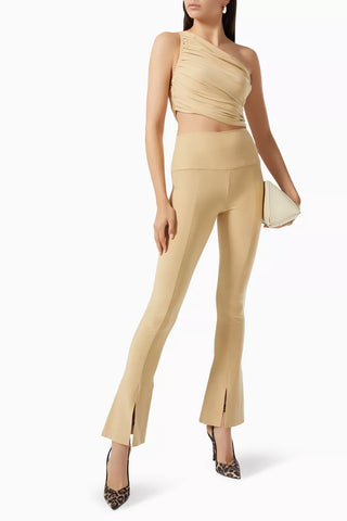 Norma Kamali Diana Bra One Shoulder Top & Spat Flare Leggings Set Beige XS/S