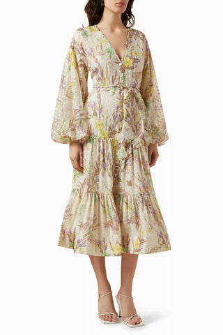 NWT Alexis Nicole Watercolour Floral Print Midi Shirtdress Multi Women's Small