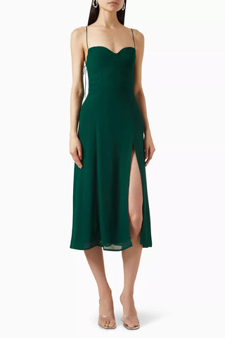Reformation Juliette Sleeveless Sweetheart Neck Midi Fit & Flare Dress Green 6