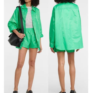 The Frankie Shop Oversized Perla Shirt Jacket & Shorts Set Green Womens Size M/L