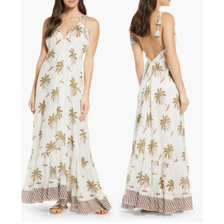 Roller Rabbit Morjim Palm Venezia Halter Coverup Maxi Dress Ivory Women's Size M