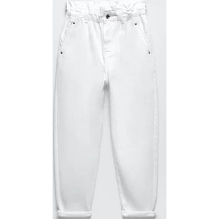 Zara High Waisted Cropped Paperbag Baggy Jeans White Women's Size US 8