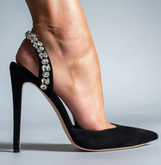 Aminah Abdul Jillil Soleil Stone Suede Slingback Sandals Black Women's Size  8