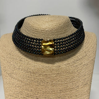 Montserrat New York The Mallorca 6 Strand Pearl Choker Necklace Black/Gold