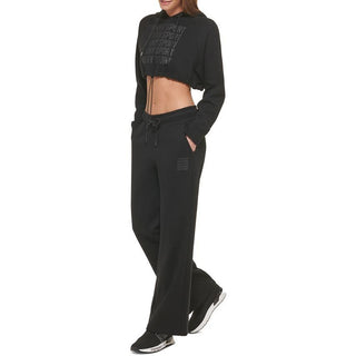 DKNY Performance Crop Hooded & Macy's Drawstring Track Pants Set Black Women's S