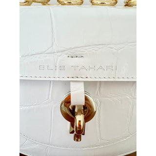 Elie Tahari Embossed Genuine Leather Crossbody Top Handle Bag White Women's