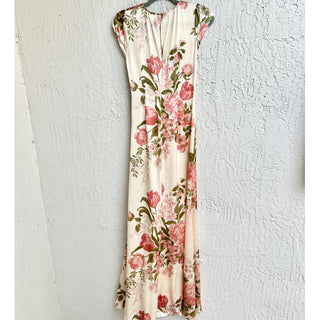 Reformation Floral Print Ruched Birch Olivia Maxi Dress Pink Cream Womens US  2