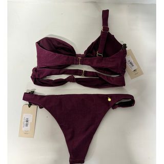 NWT The Garzetta Arena Double Knot Top & Bow Bottom Bikini Set Burgundy Women L