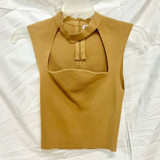 NWOT Zara Sleeveless Cutout High-Neck Crop Knit Choker Top Camel Brown Women's S