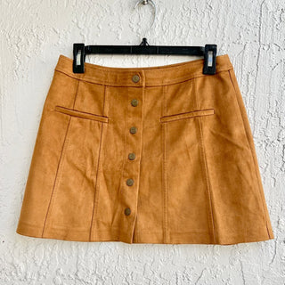 Zara Trafaluc Collection Suede High Waisted Snap Button Down Mini Skirt Brown M