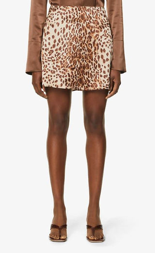 Reformation Benson Leopard Silk Mini Pencil Straight Skirt Brown Women's Size 2
