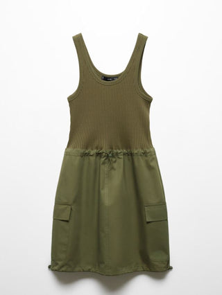 NWT Mango Combined Parachute Morrone Knit Mini Dress Olive Green Wome's Size XS