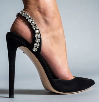 Aminah Abdul Jillil Soleil Stone Suede Slingback Sandals Black Women's Size  8