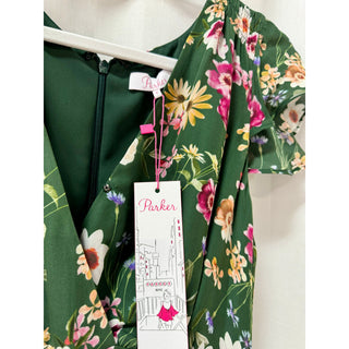 NWT Parker Sloan Silk-Blend Floral Wrap Mini Dress Green Women's Size US 6