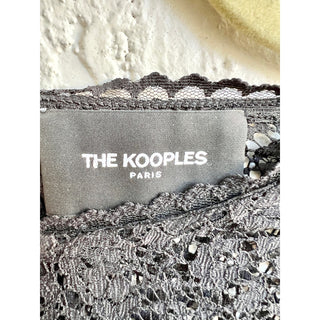 $345 The Kooples Puff Sleeve Sheer Lace Top Blouse Black Women's Size Medium