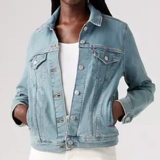 Levi's Light Wash Long Sleeve Collared Button-Front Trucker Jacket Blue Womens M