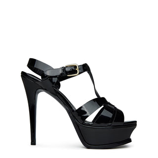 Saint Laurent Tribute Patent Leather Platform Sandals Black Women's Size EU 39