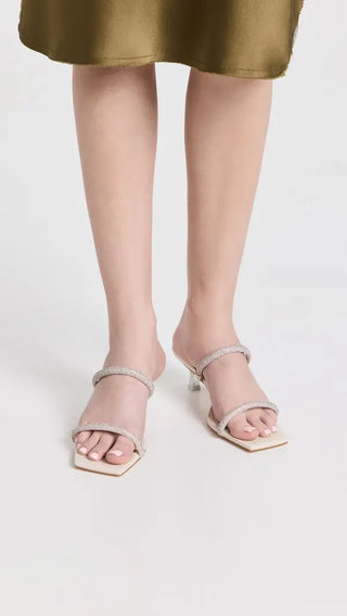 NWOT Cult Gaia Nami Leather and Crystal Embellished Slide Sandals White EU 40