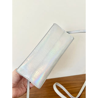 Mansur Gavriel Mini Iridescent Leather Pencil Crossbody Bag Silver