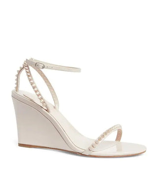 Christian Louboutin So Me Patent Leather Studded Wedge Strappy Sandals White 37