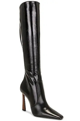 NWT Saint Laurent Tom Leather Knee High Stilettos Heel Boots Black Womens EU 37