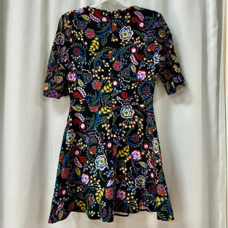 Saloni Celia Floral Short Sleeve Fit & Flare Mini Dress Black Women's Size US 6