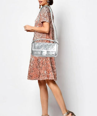 Fendi PVC Vitello Catalan Sequin leather Baguette Bag Argento Women's