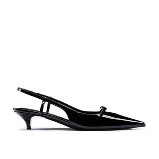 Flor de Maria Jess Patent Leather Kitten Heeled Slingback Pump Black Womens 6.5