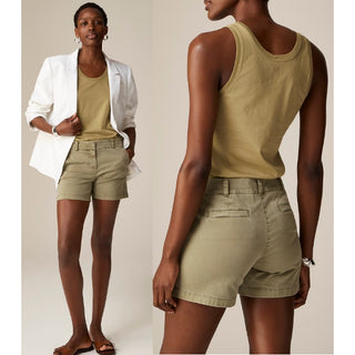 J. Crew Cotton Blend 5" Stretch High Rise Chino Short Olive Sand Women's Size 0