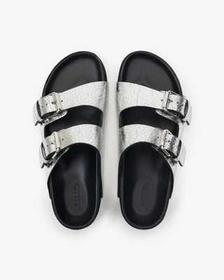 Isabel Marant Lennyo Textured Leather Anatomical Slide Sandals Silver Womens 39