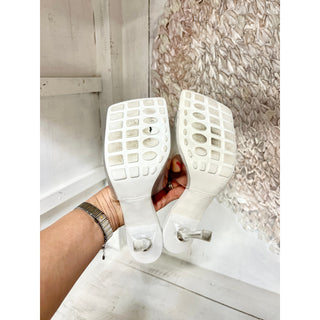 Bottega Veneta Square Toe Clear High Heel Slide Sandals White Women's 37 / 6.5