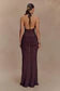 Meshki Reece Halter Neck Open Back Sheer Knit Maxi Dress Chocolate Woemn's Small