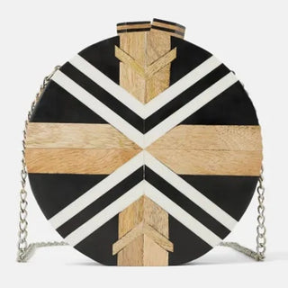 NWT Zara Multicolor Wood Circle Crossbody Bag with Chain Strap Black/White