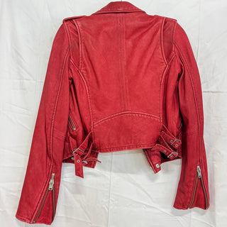 IRO Ashville Leather Long Sleeve Asymmetrical Zip Biker Moto Jacket Red 38 US 6